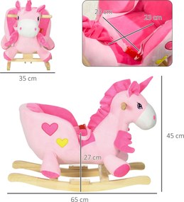 Unicorno a Dondolo Cavalcabile Peluche con 32 Canzoni 65x35x45 cm con Cintura di Sicurezza Rosa...