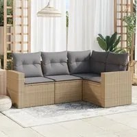 Set Divano da Giardino 4 pz con Cuscini Beige in Polyrattan 3218899