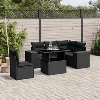 Set Divano da Giardino 6 pz con Cuscini Nero in Polyrattan 3269165