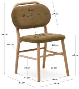 Kave Home - Sedia Helda in ciniglia verde e massello di quercia FSC Mix Credit