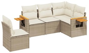 Set Divano da Giardino 5 pz con Cuscini Beige in Polyrattan