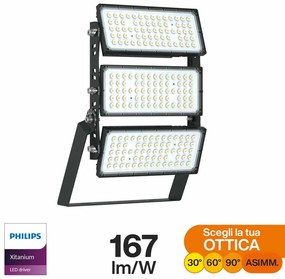 Faro Modulare LED 600W IP66, 167lm/W, No Flickering con driver Philips Colore  Bianco Naturale 4.000K, Scegli l'angolo di illuminazione 60°, Scegli le staffe dei moduli Orientabili