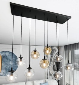 Lampadario a Sospensione in Acciaio e Vetro COSMO 9 Nero 9xE14