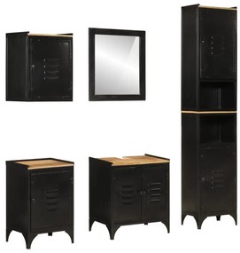 Set Mobili Da Bagno 5 Pz İn Ferro E Legno Massello Di Mango /