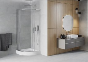 Mexen Rio cabina doccia semicircolare 80 x 80 cm, trasparente, cromo + piatto doccia Rio, bianco - 863-080-080-01-00-4710