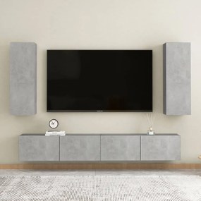 Set Di Mobili Porta Tv 4 Pz Grigio Cemento İn Legno Multistrato /