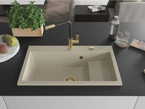 Mexen Omar lavello in granito a 1 vasca 800 x 480 mm, beige, sifone dorato - 6520801005-69-G