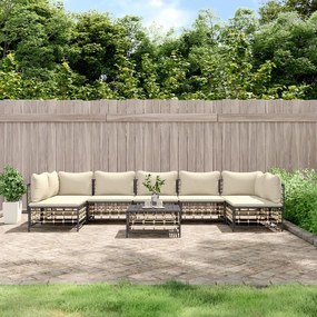 Set divani da giardino 8 pz con cuscini antracite in polyrattan