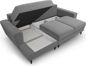 Divano angolare grigio chiaro allungabile e con contenitore (con penisola a sinistra/con chaise lounge) con rivestimento in velluto Kyoto – Cosmopolitan Design