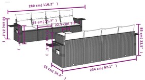 Set Divani da Giardino 9 pz con Cuscini Nero in Polyrattan