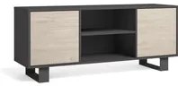 Mobile TV 137x40x57cm con 2 porte soggiorno colore Grigio Antracite, porte in Rovere modello Wind