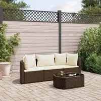 Set Divano da Giardino 4 pz con Cuscini Marrone in Polyrattan 3308361