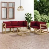 Set Divani da Giardino 6 pz con Cuscini Rosso Vino cod mxl 56349