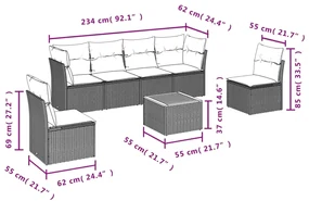 Set divani da giardino con cuscini 7pz nero polyrattan