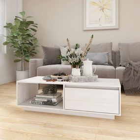 Tavolino da salotto bianco 110x50x33,5cm legno massello di pino