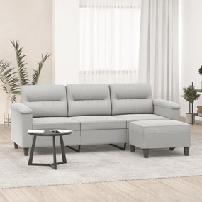 Divano A 3 Posti Con Poggiapiedi Grigio Chiaro 180cm Microfibra /