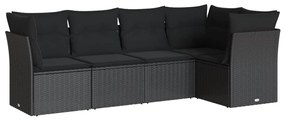 Set divani da giardino 5 pz con cuscini in polyrattan nero