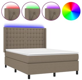 Letto a molle con materasso e led tortora 140x200 cm in tessuto