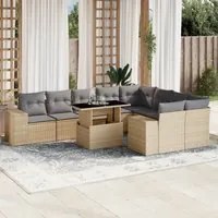 Set Divano da Giardino 10 pz con Cuscini Beige in Polyrattan 3269389