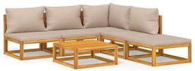 Set salotto da giardino 6pz con cuscini tortora legno massello