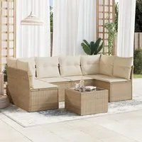 Set Divani da Giardino 7 pz con Cuscini Beige in Polyrattan 3249237