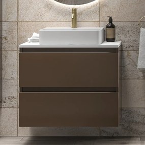 Mobile bagno sospeso 80 cm con due cassetti e piano bianco solid surface TOD-80SS - KAMALU