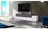 Mobile da soggiorno Porta TV, Made in Italy, Credenza per TV da salotto a 3 ante e ripiani, cm 240x45h52, colore Bianco lucido e Grigio Cenere