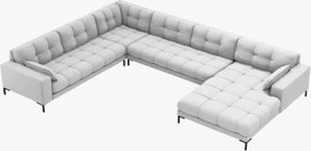 Divano angolare Mamaia 7 posti in tessuto Bouclé gambe nere - L327 cm