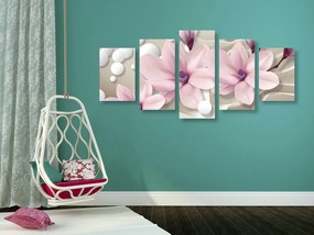 Quadri 5 pezzi – Magnolia su sfondo astratto
