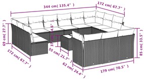 Set divani da giardino 14pz con cuscini in polyrattan grigio