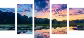 Quadri 5 pezzi – Tramonto romantico in montagna