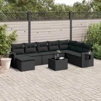 Set Divani da Giardino 9 pz con Cuscini Nero in Polyrattan 3220564