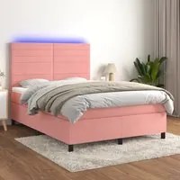 Letto a Molle con Materasso e LED Rosa 140x190 cm in Velluto 3136184