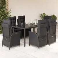 Set da Pranzo da Giardino 7 pz Nero con Cuscini in Polyrattan 3213072