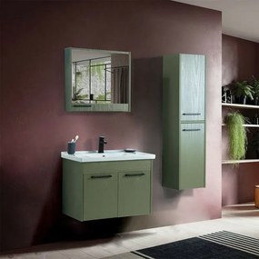 Mobile bagno sospeso 65 cm verde effetto legno con armadietto a specchio Sofia