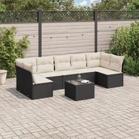 Set divani da giardino con cuscini 8 pz nero in polyrattan