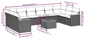 Set Divani da Giardino 11 pz con Cuscini in Polyrattan Grigio