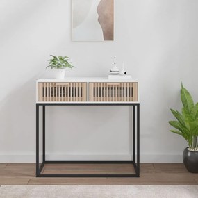 Tavolino Consolle Bianco 80x30x75 Cm Legno Multistrato E Ferro /