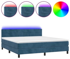 Letto a Molle con Materasso e LED Blu Scuro 180x200 cm