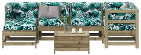 Set divani da giardino 7pz con cuscini legno impregnato di pino