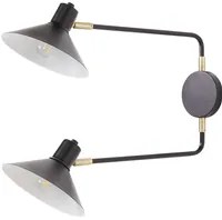 Lampada da parete in acciaio nero a 2 luci con paralumi a tamburo regolabili con elementi dorati Soggiorno moderno industriale Camera da letto