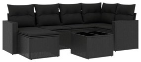 Set divani da giardino con cuscini 7pz nero polyrattan