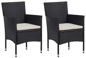 Sedie da pranzo per giardino 2 pz in polyrattan nero