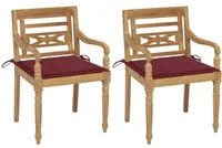 Sedie Batavia 2 pz con Cuscini Rosso Vino in Massello di Teak cod mxl 74909