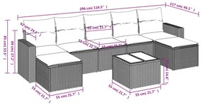 Set Divano da Giardino 8 pz con Cuscini Grigio in Polyrattan