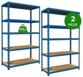 Set di 2 scaffali 10 ripiani Pokerino L 120 x P 50 x H 200 cm blu, portata per ripiano 300 kg