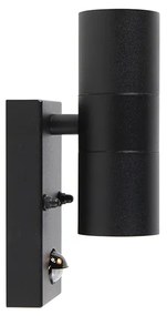 Lampada da parete per esterni nera a 2 luci con sensore di movimento IP44 - Duo