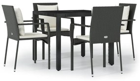 Set da pranzo da giardino 5 pz nero con cuscini in polyrattan