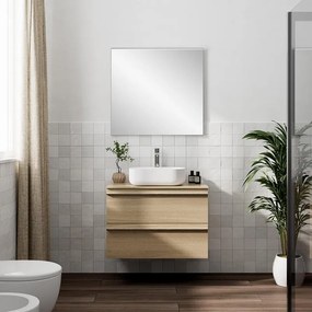 Mobile Linea L80 H55 P45 in laminato rovere natura 2 cassetti a chiusura ammortizzatacon e top per lavabo in appoggio
