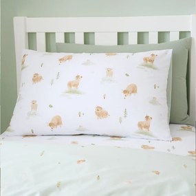 Set copripiumino e federa da bambini bianco e verde in cotone per letto singolo 135x200 cm Mini Moo Cow – Bianca